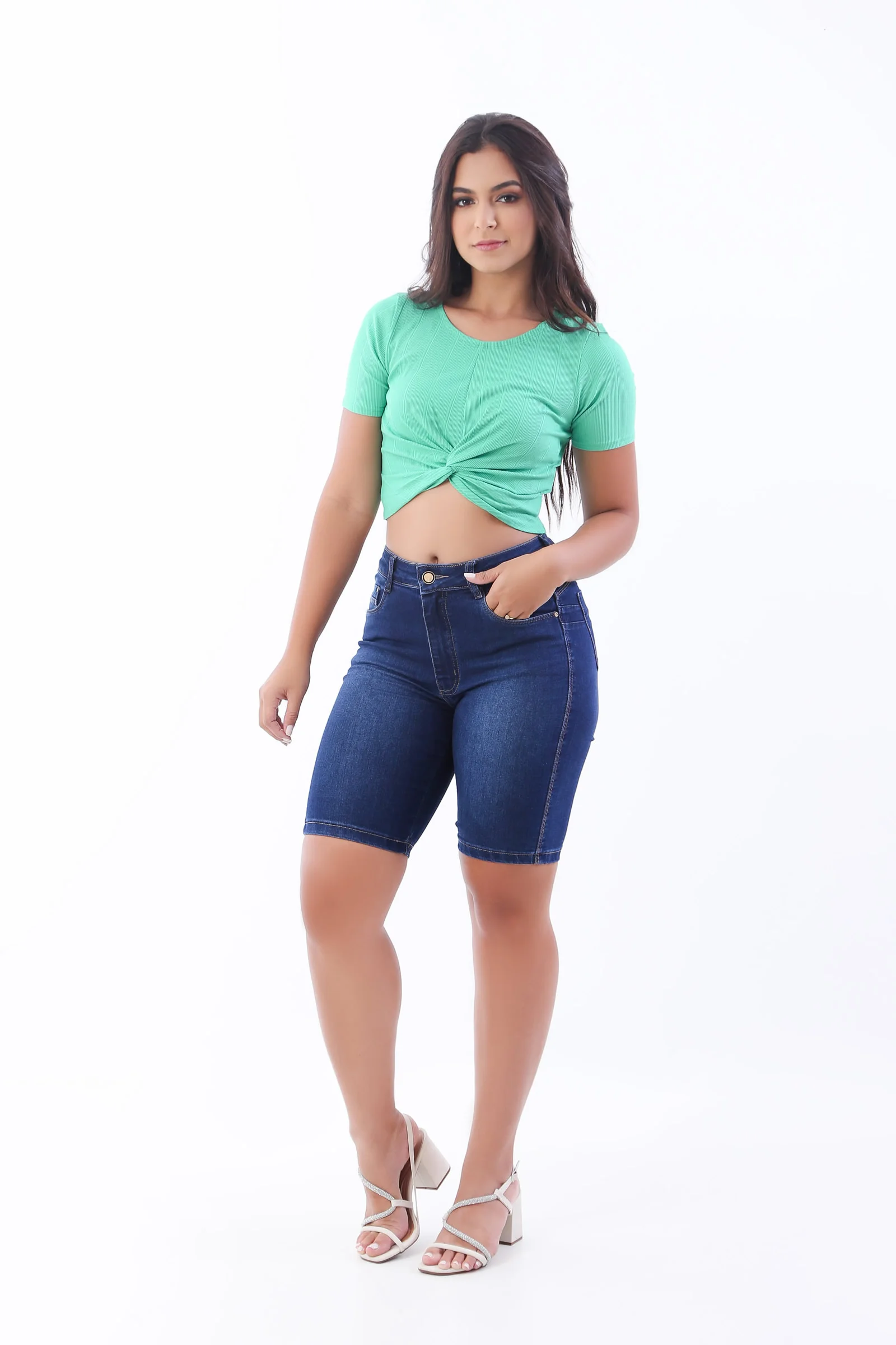 BERMUDA JEANS ELASTANO FEM PEDAL ALTA 