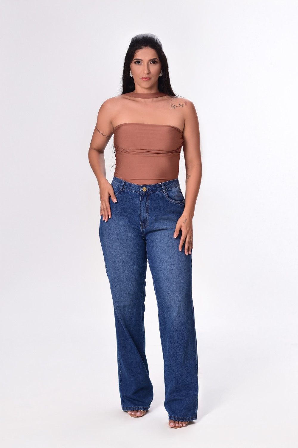 CALCA JEANS FEM RETA ALTA