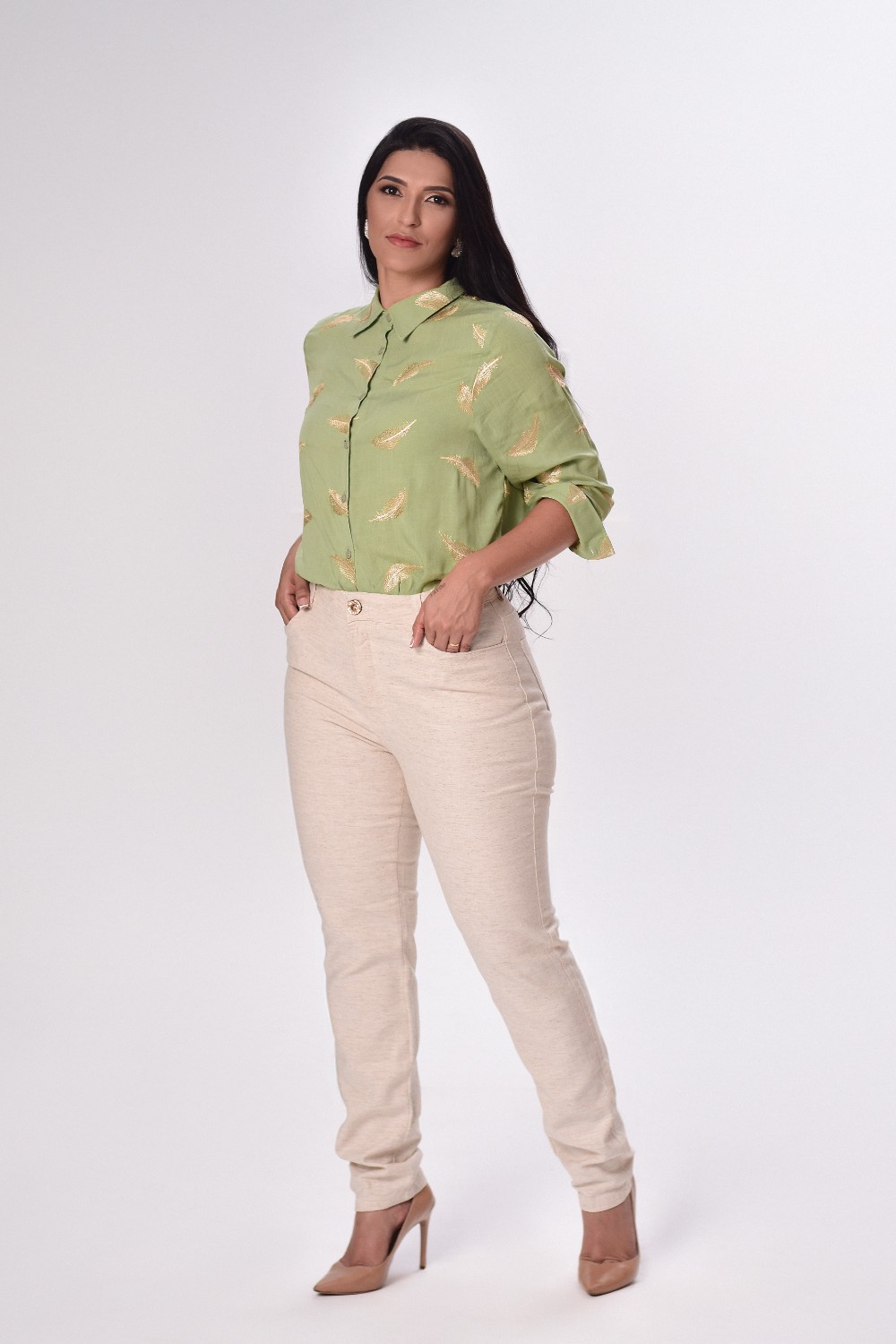 CALCA LINHO FEM MOM ALTA