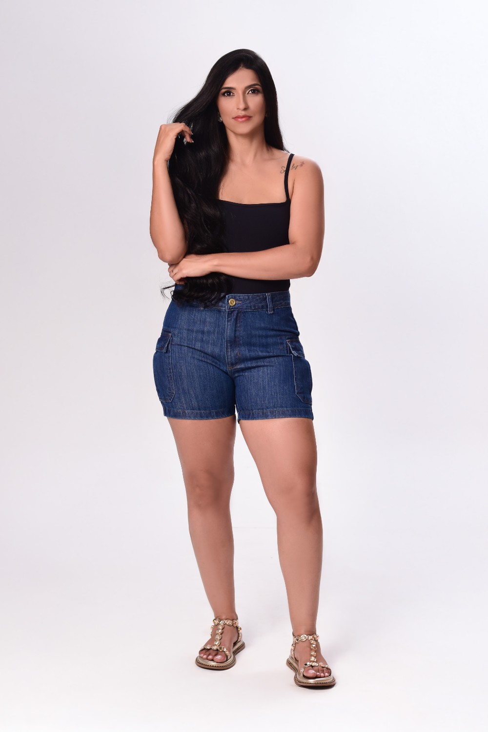 SHORT JEANS FEM CURTA CARGO