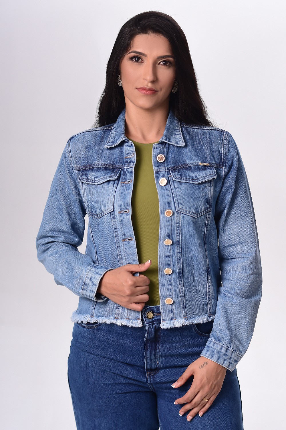 JAQUETA JEANS FEM BASICA