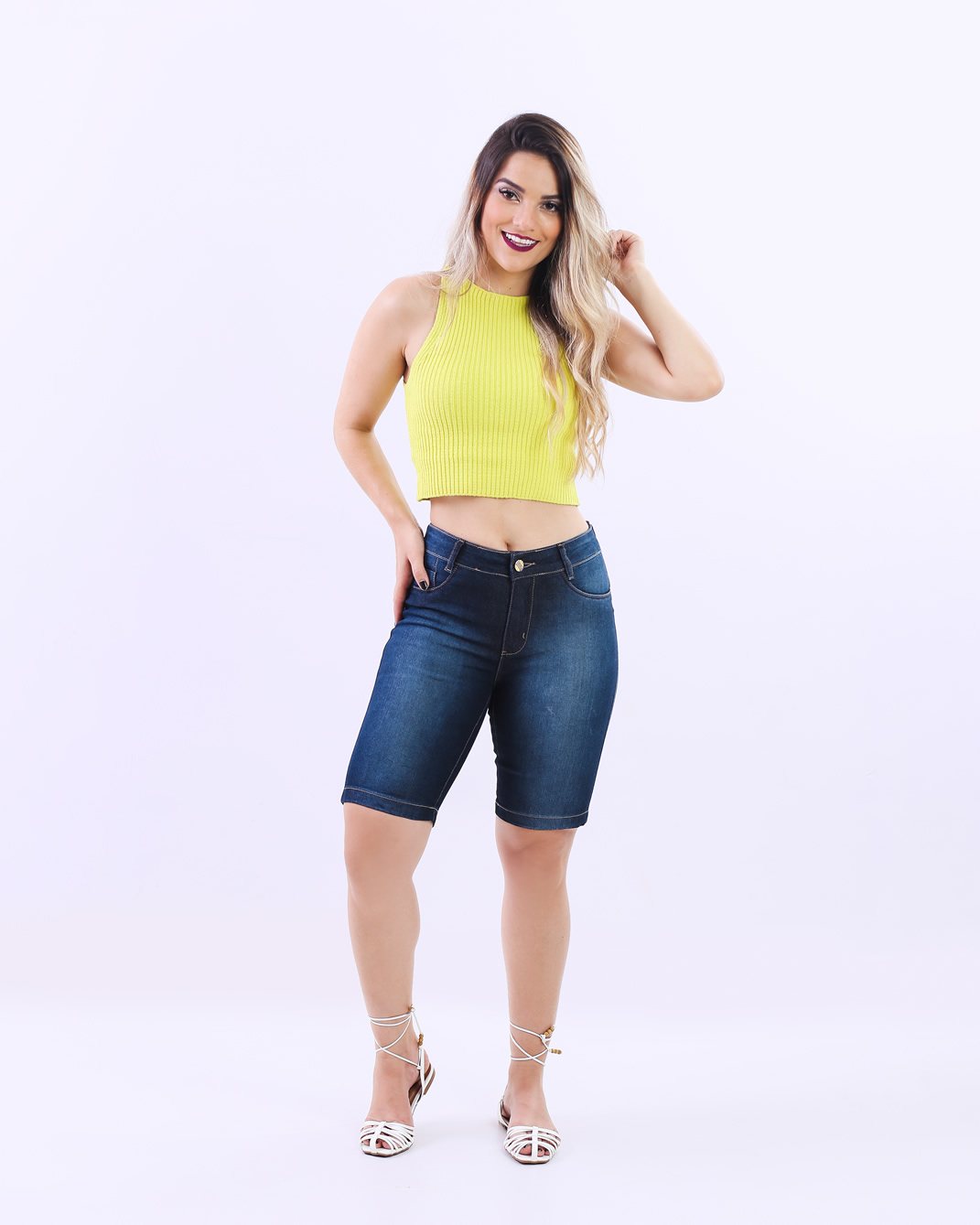 BERMUDA JEANS EL FEM PEDAL ALTA