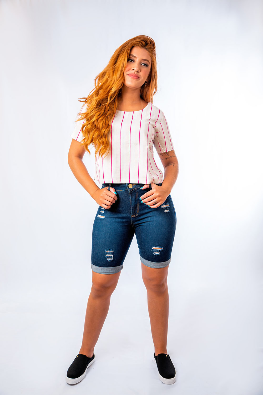 BERMUDA JEANS EL FEM PEDAL ALTA
