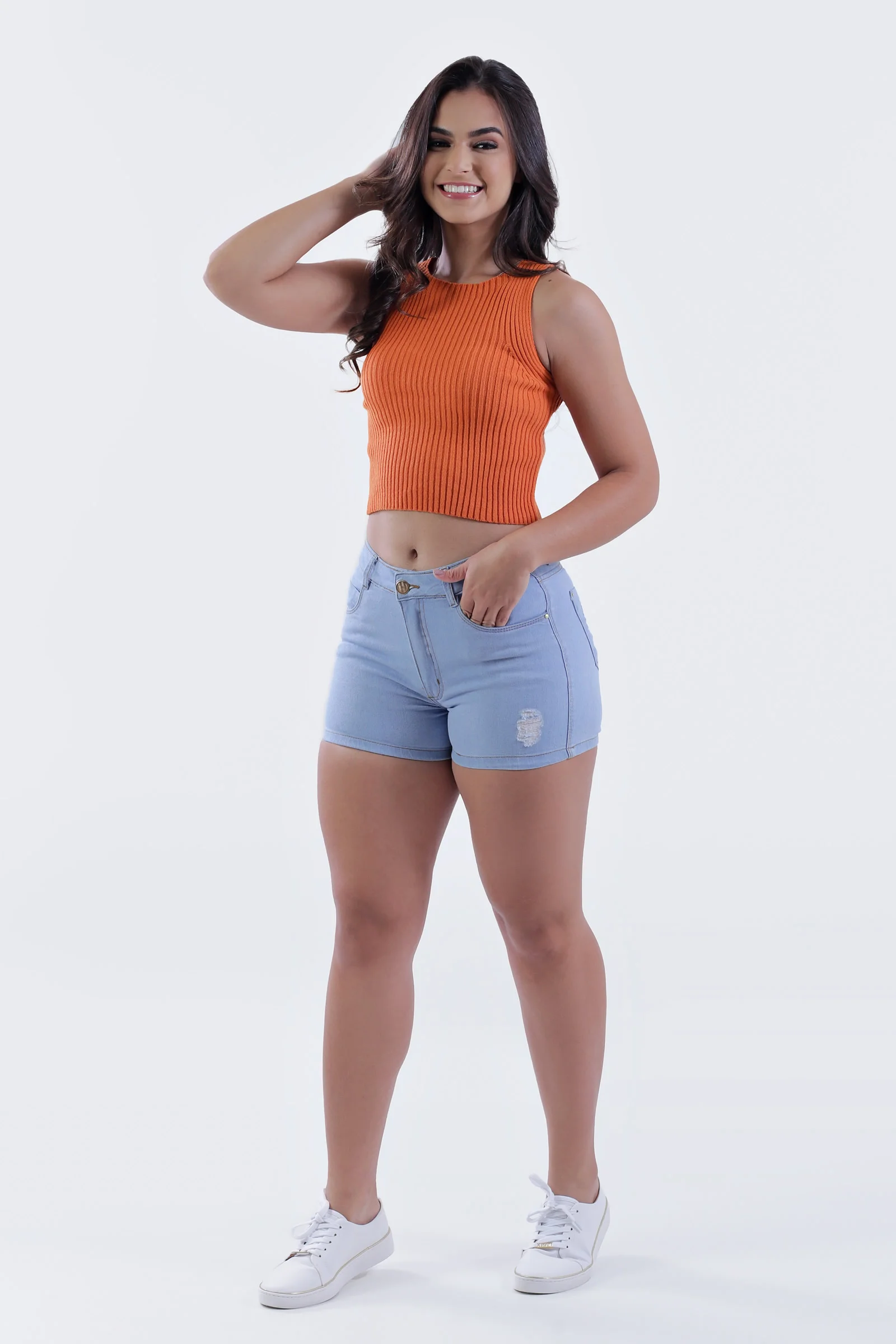 SHORT JEANS ELASTANO FEM CURTO 