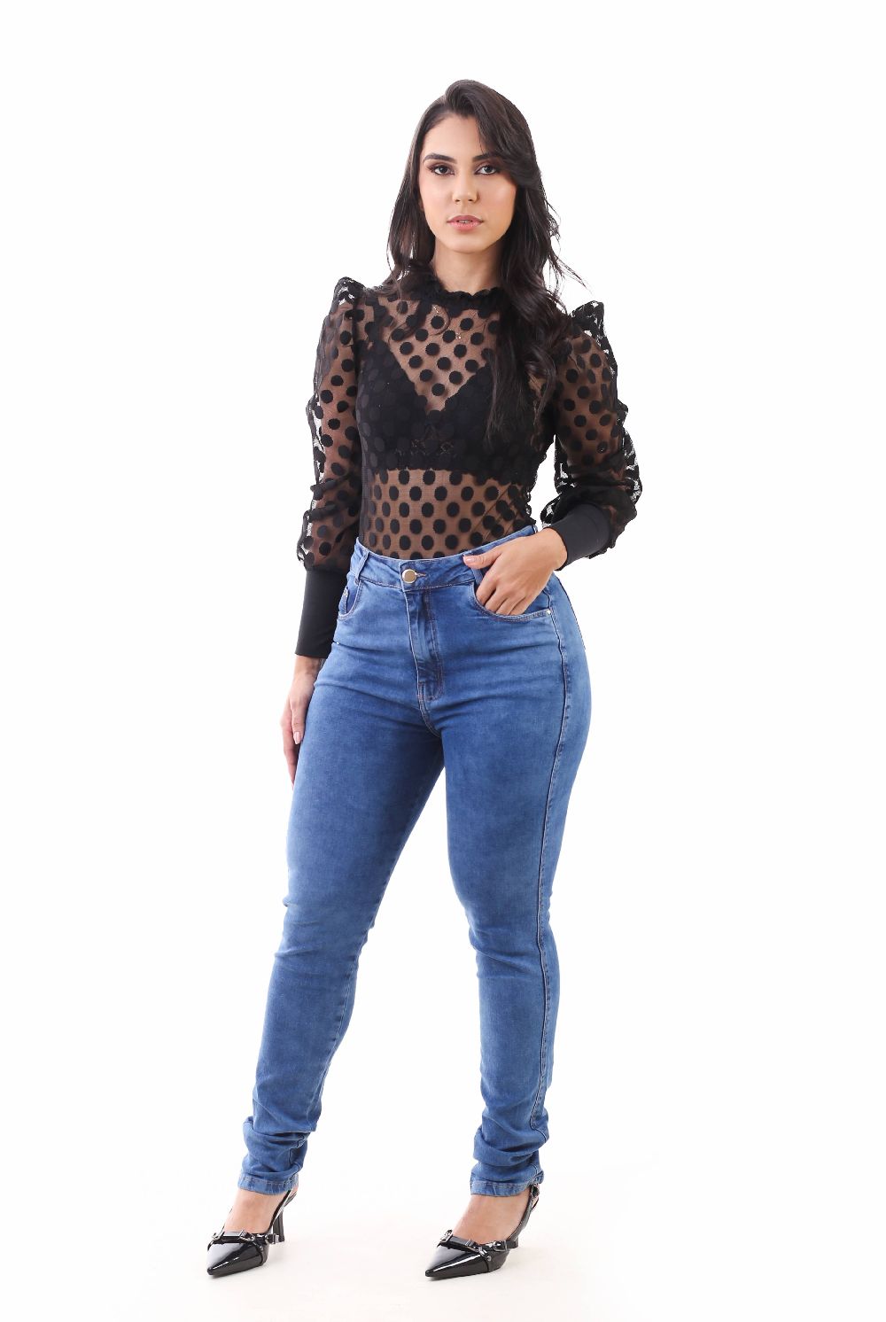 CALCA JEANS ELAST FEM SKINNY ALTA 
