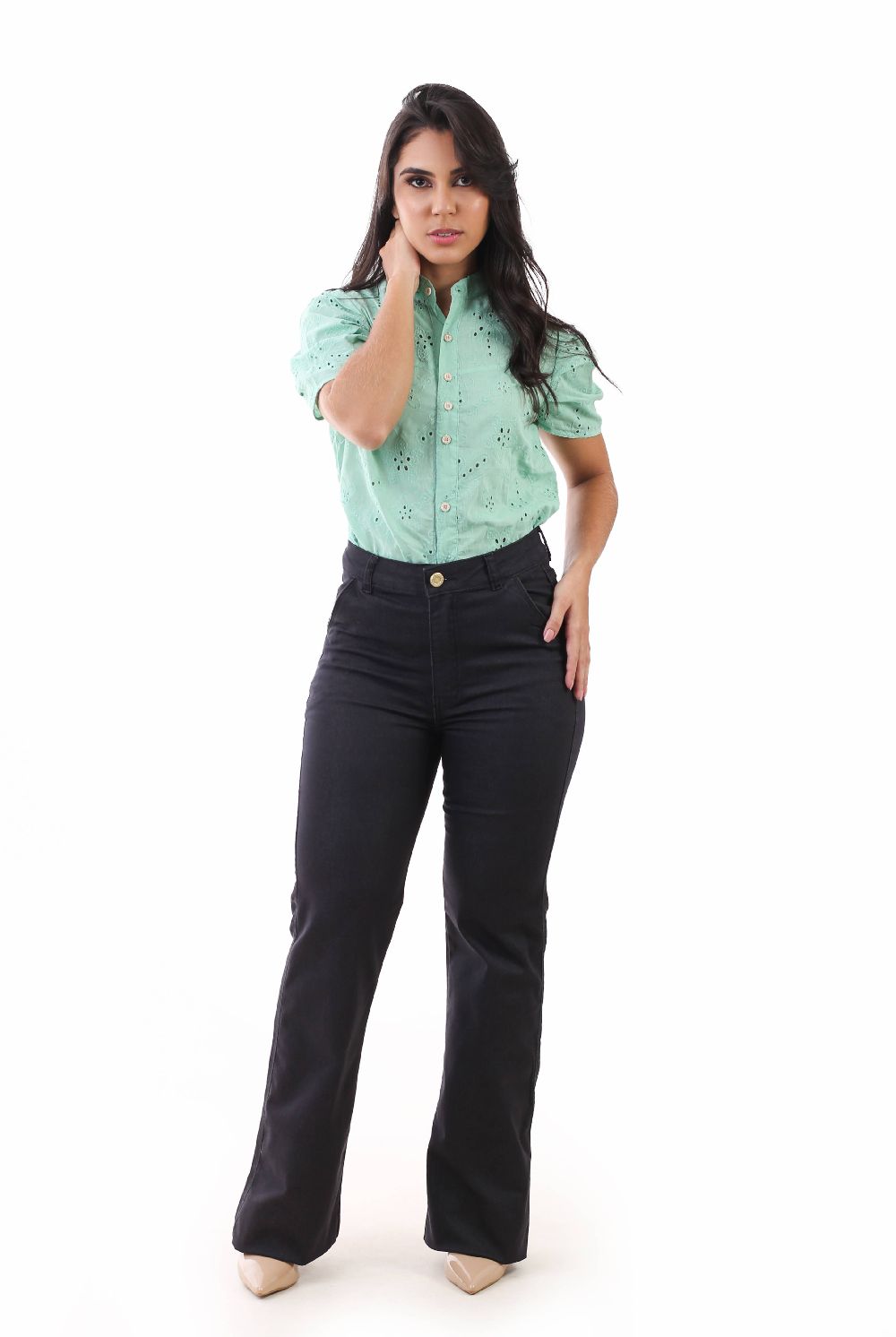 CALCA JEANS ELAST FEM FLARE ALTA