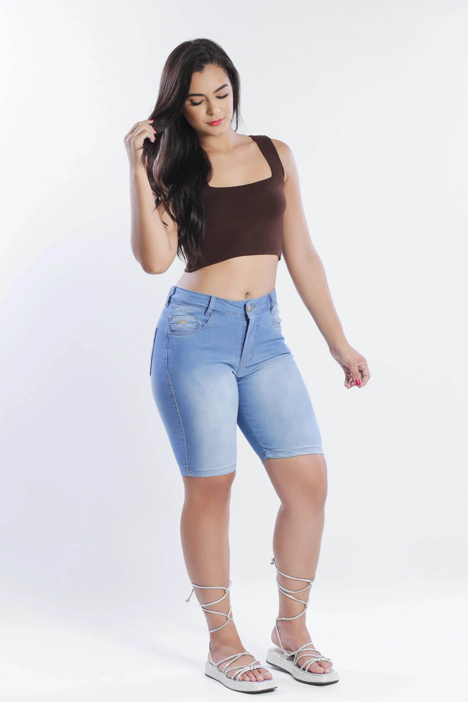 BERMUDA JEANS ELASTANO FEM PEDAL ALTA 