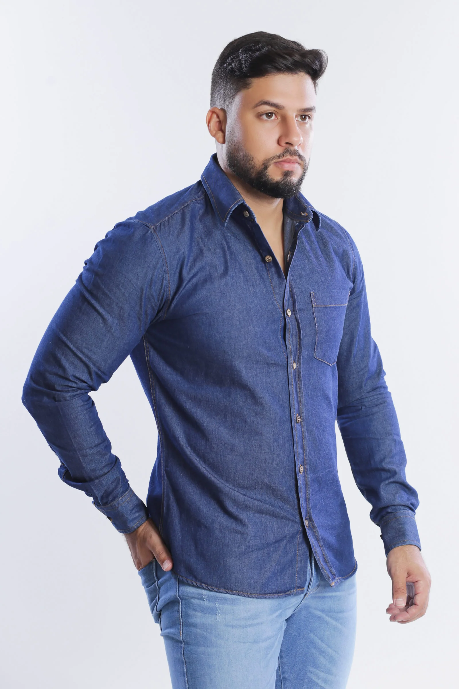 CAMISA JEANS MAS MANGA LONGA SLI 