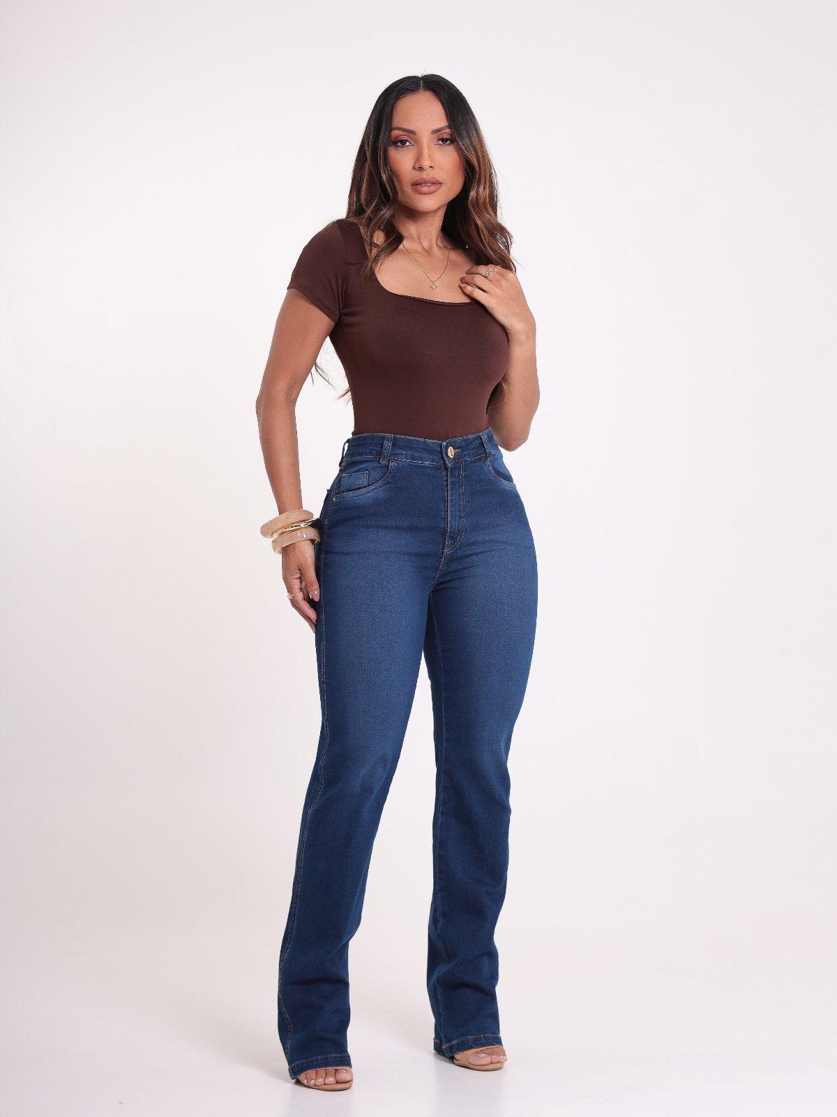 CALÇA RETA ALTA JEANS ELAST 2126214